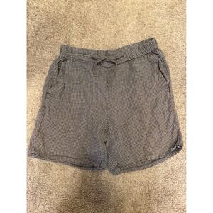 Eileen Fisher Grey Gingham Organic Linen Drawstring Shorts Women Size Medium